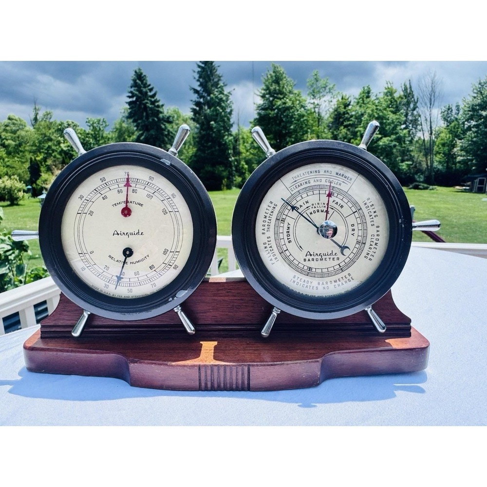 VTG Airguide Nautical Ship Wheel Weather Station Thermometer Humidity Barometer